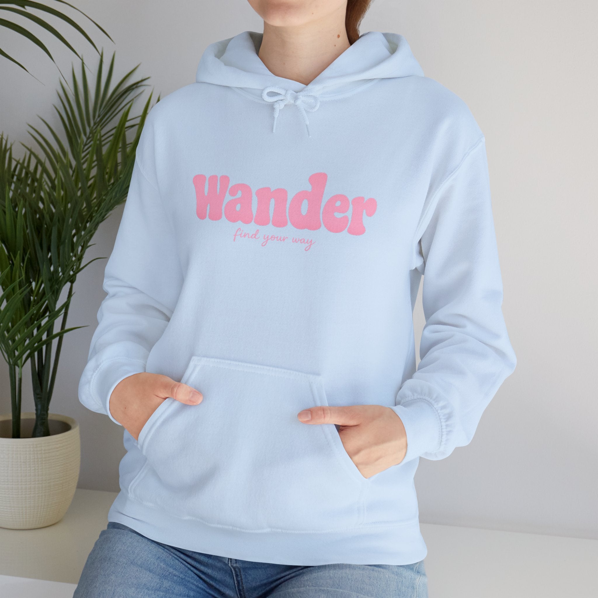 Wander Pink Hoodie — Cozy Travel-Inspired Graphic Sweatshirt