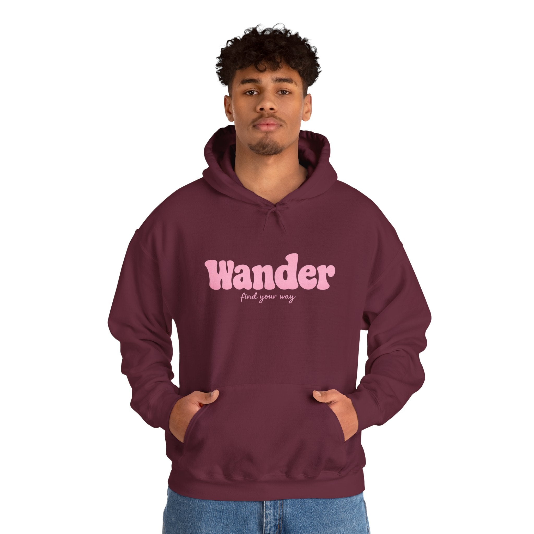Wander Pink Hoodie — Cozy Travel-Inspired Graphic Sweatshirt