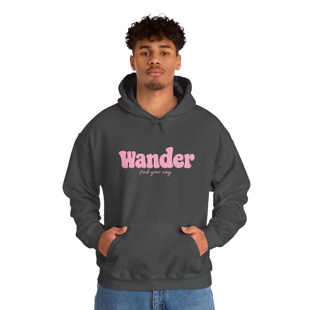 Wander Pink Hoodie — Cozy Travel-Inspired Graphic Sweatshirt
