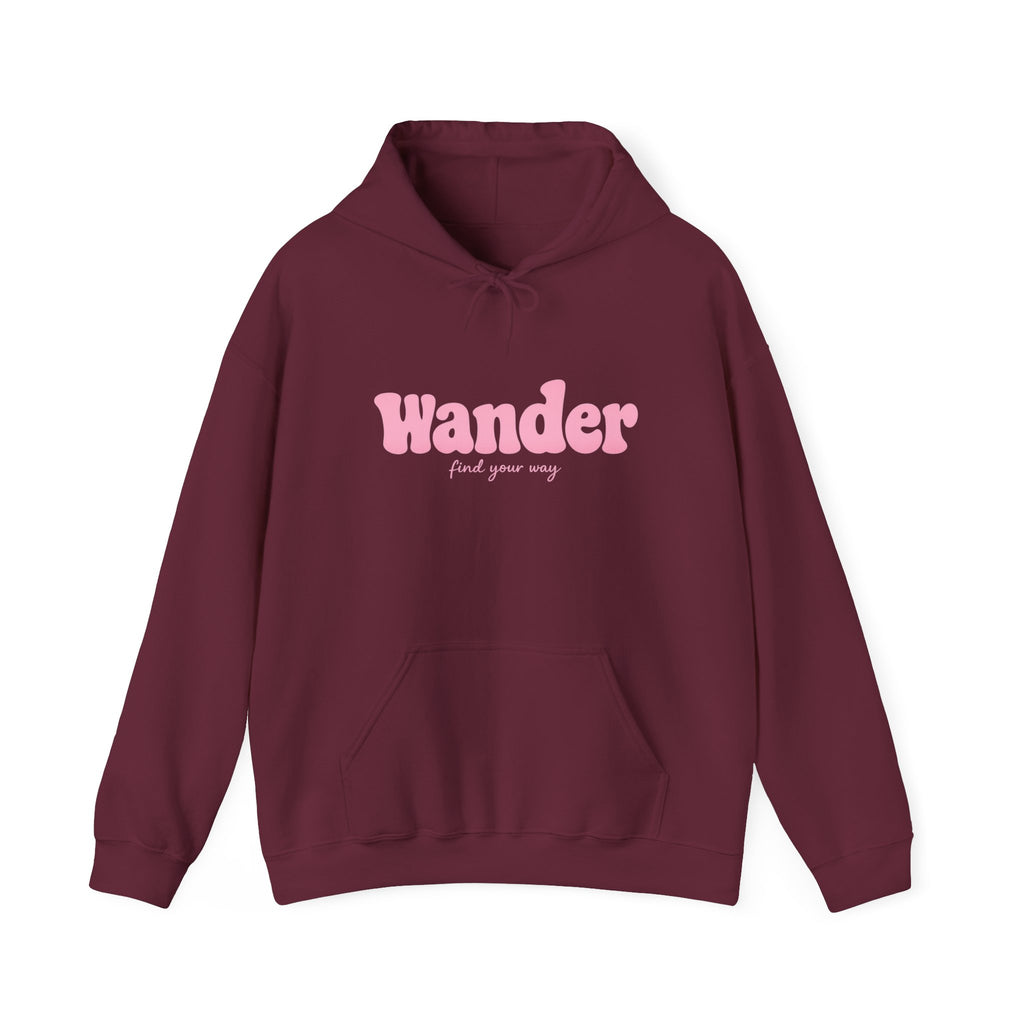 Wander Pink Hoodie — Cozy Travel-Inspired Graphic Sweatshirt