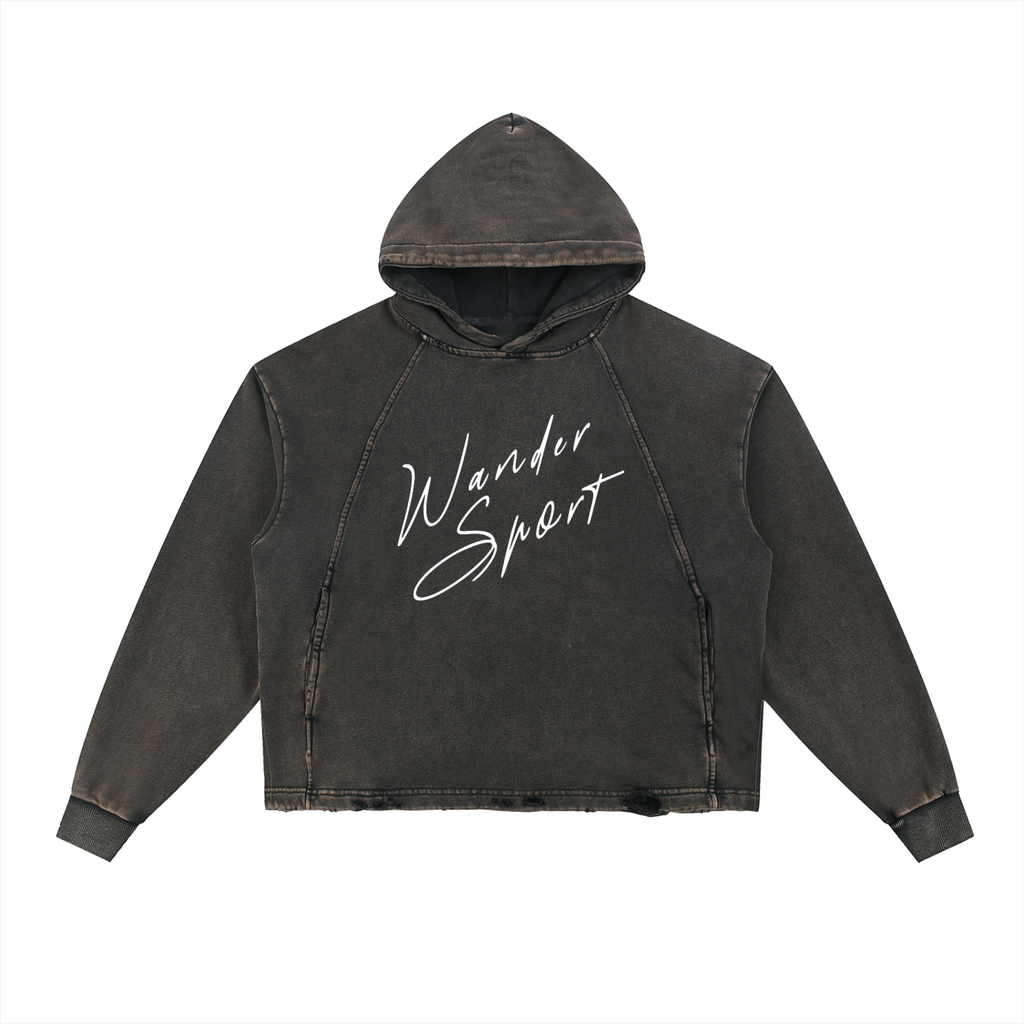 Vintage Washed Frayed-Hem Hoodie