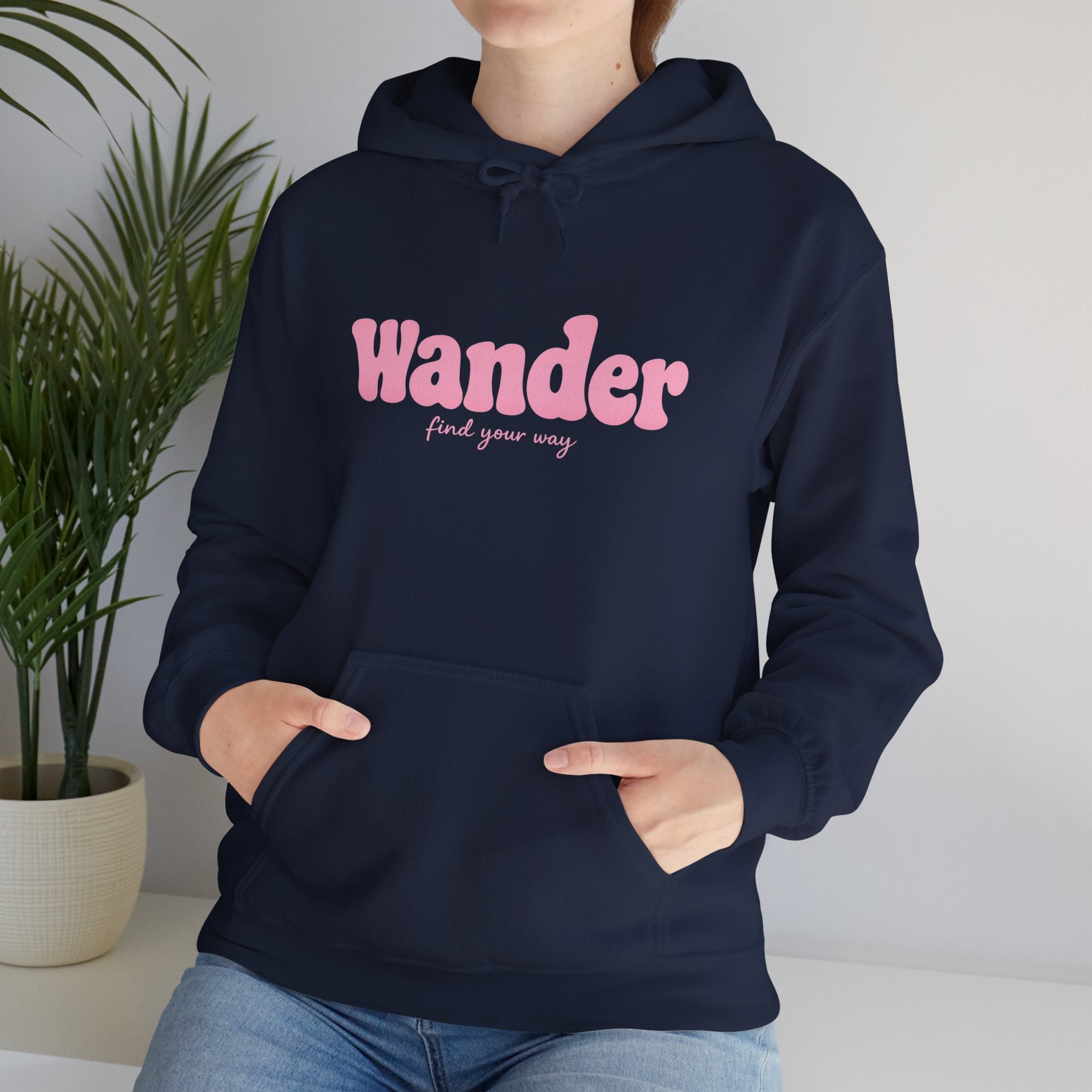 Wander Pink Hoodie — Cozy Travel-Inspired Graphic Sweatshirt