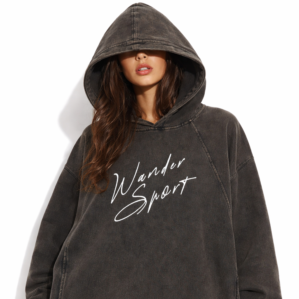 Vintage Washed Frayed-Hem Hoodie