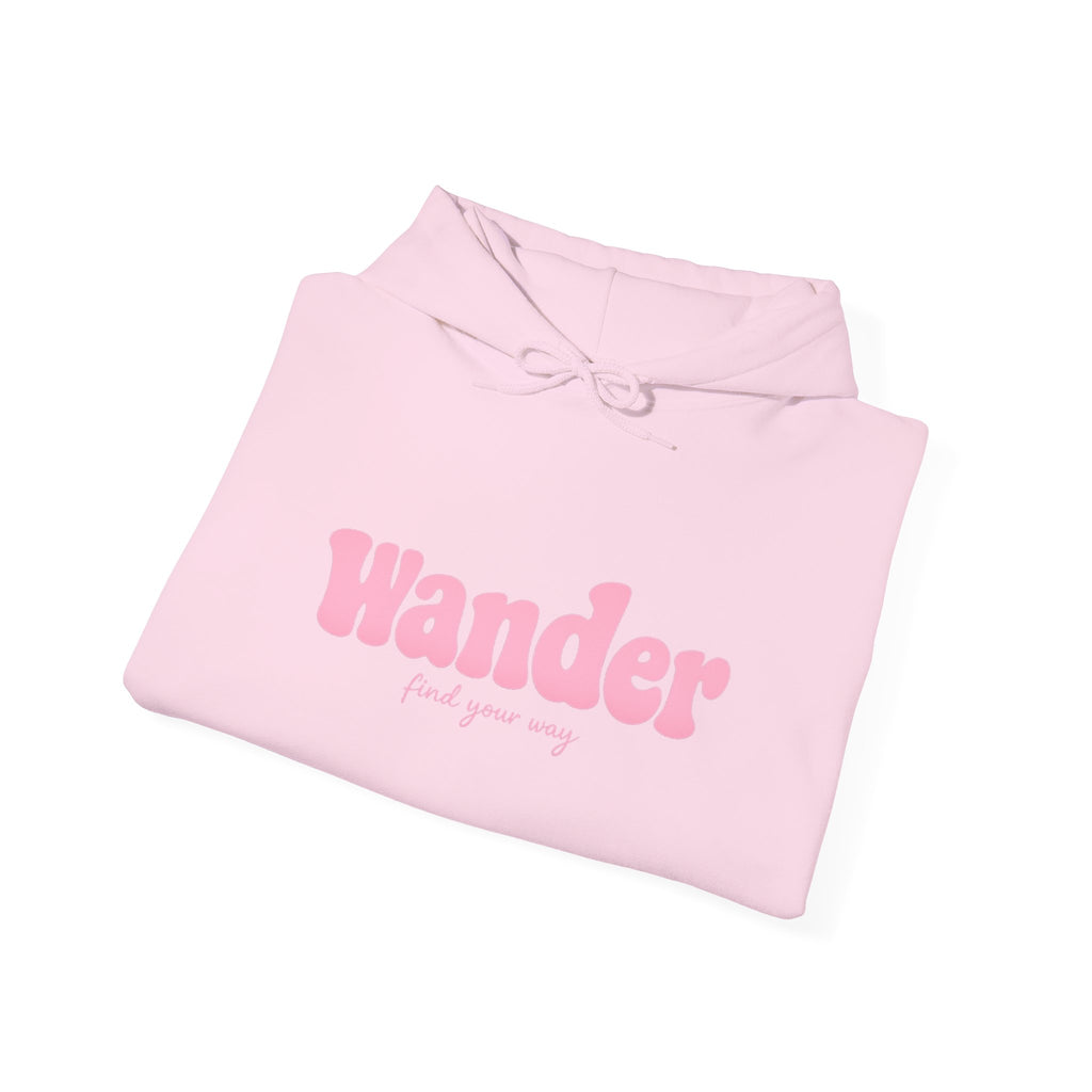 Wander Pink Hoodie — Cozy Travel-Inspired Graphic Sweatshirt