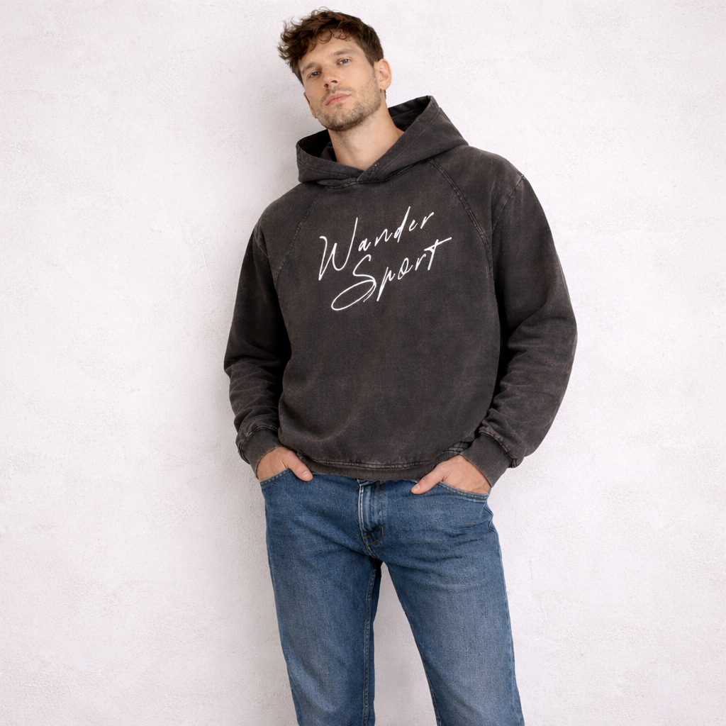 Vintage Washed Frayed-Hem Hoodie